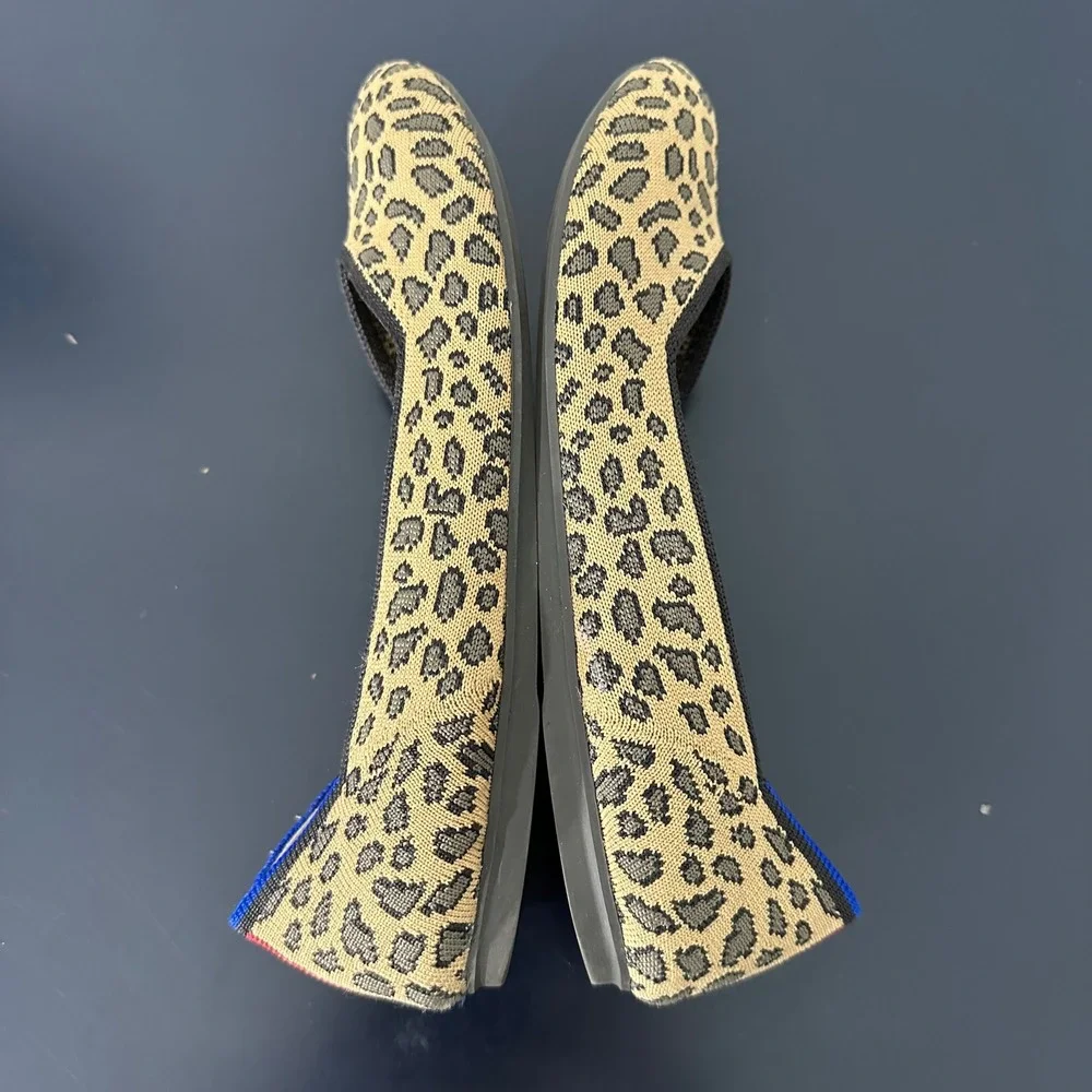 Rothy's The Flat Spotted Leopard Round Toe Ballet Flats Women's 7.5 Animal Print